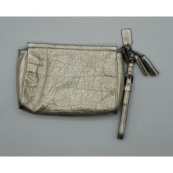 Coach Pebbled Gold Leather Small Zip Tassel Wristlet Removable Strap - Picture 4 of 13